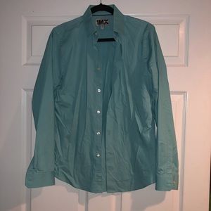 EXPRESS Fitted 1MX Blue/Green Dress Shirt